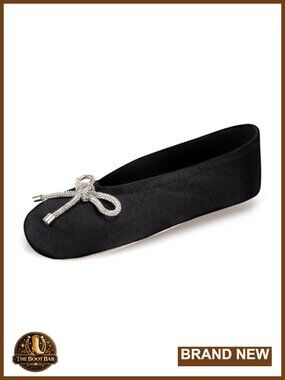 Women's Satin Ballerina Slippers Sequin Bow Suede Sole Foldable